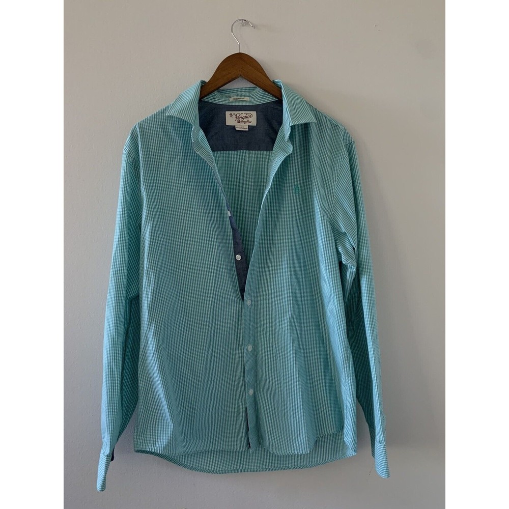 Penguin Heritage Slim Fit Check Long Sleeve Button Front Shirt Mens Sz L